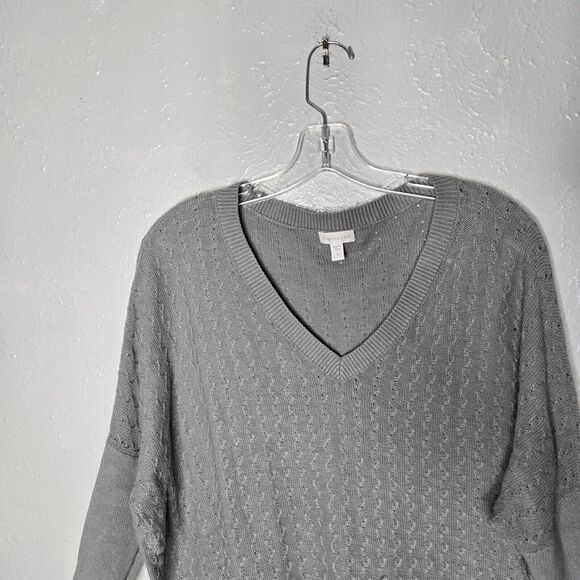 Garnet Hill Womens Size Sm Sweater Knit Vneck Half Sleeve Pullover Gray green - Picture 3 of 8